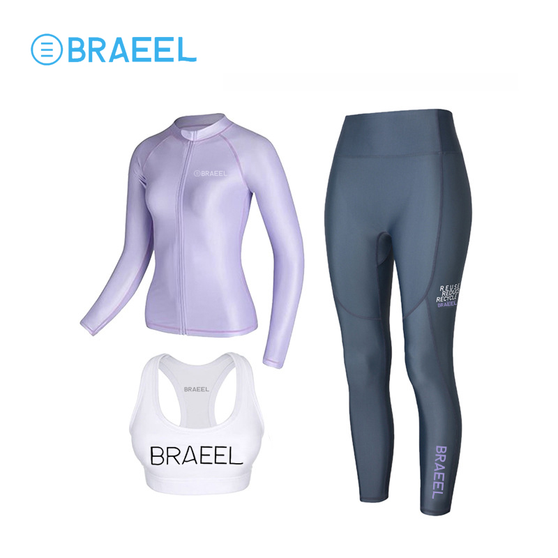 Three pairs of purple zipper, gray high waist long pants